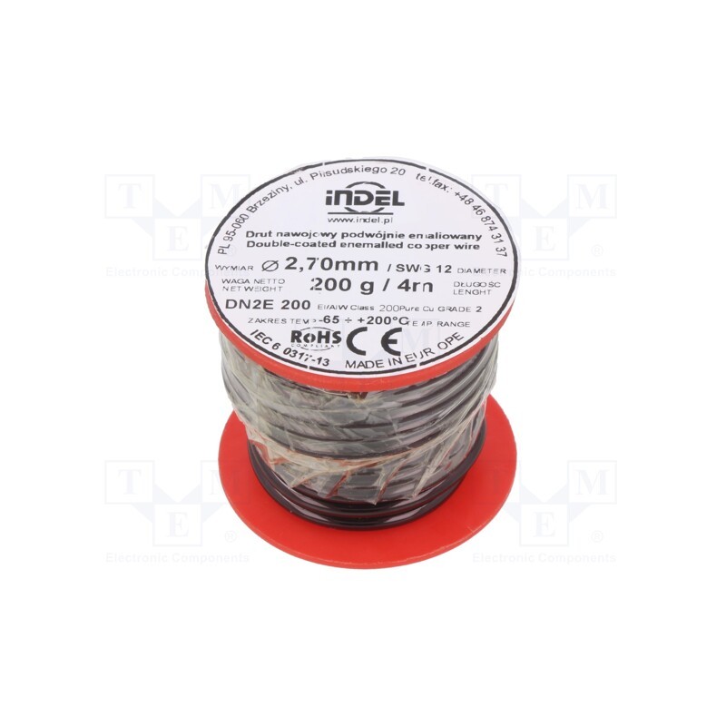 1 rol x INDEL - DN2E2,7-200G - Coil wire, double coated enamelled, 2.7mm, 0.2kg, -65÷200°C