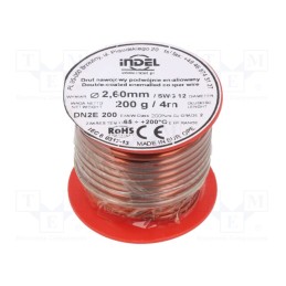 1 rol x INDEL - DN2E2,6-200G - Coil wire, double coated enamelled, 2.6mm, 0.2kg, -65÷200°C