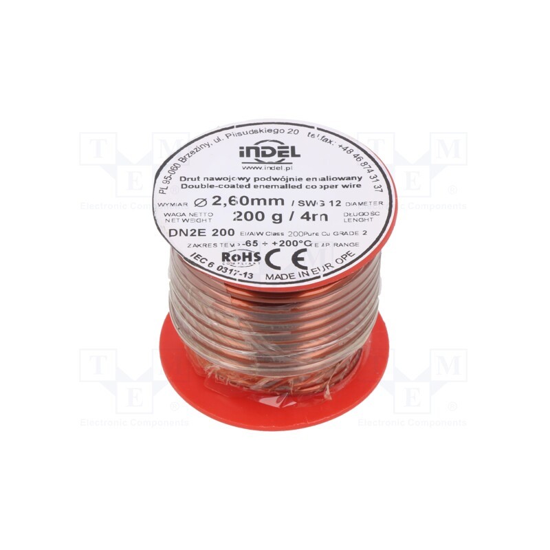 1 rol x INDEL - DN2E2,6-200G - Coil wire, double coated enamelled, 2.6mm, 0.2kg, -65÷200°C