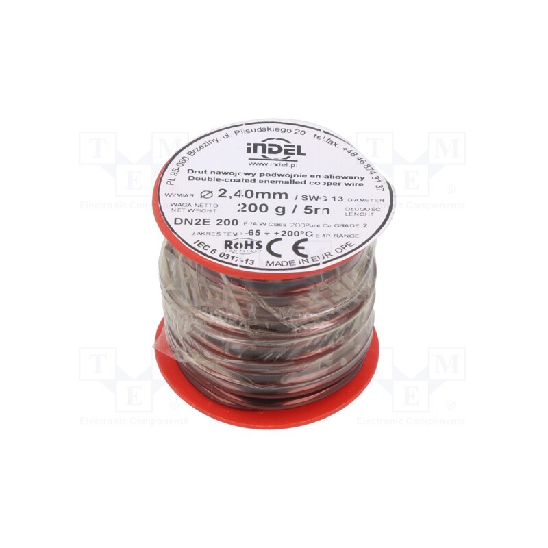 1 rol x INDEL - DN2E2,4-200G - Coil wire, double coated enamelled, 2.4mm, 0.2kg, -65÷200°C