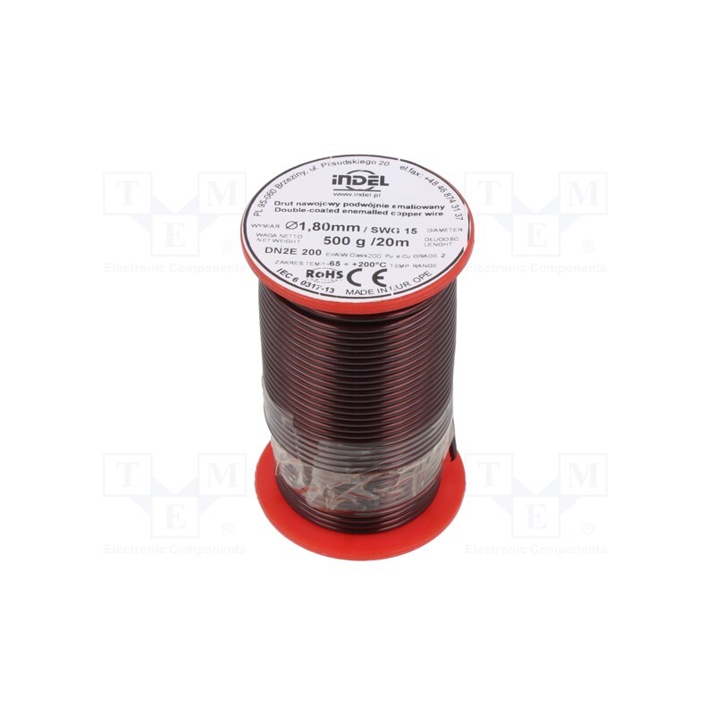 1 rol x INDEL - DN2E1,80-500G - Coil wire, double coated enamelled, 1.8mm, 0.5kg, -65÷200°C