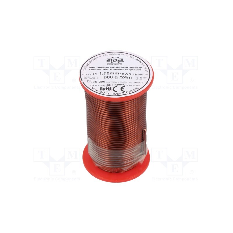 1 rol x INDEL - DN2E1,70-500G - Coil wire, double coated enamelled, 1.7mm, 0.5kg, -65÷200°C