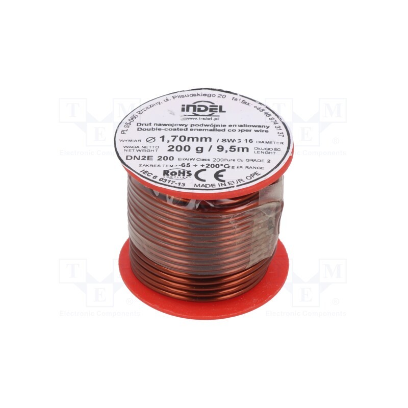 1 rol x INDEL - DN2E1,70-200G - Coil wire, double coated enamelled, 1.7mm, 0.2kg, -65÷200°C