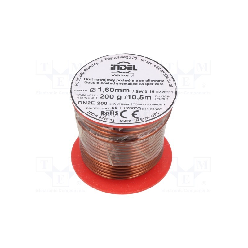 1 rol x INDEL - DN2E1,60-200G - Coil wire, double coated enamelled, 1.6mm, 0.2kg, -65÷200°C