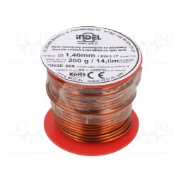1 rol x INDEL - DN2E1,40-200G - Coil wire, double coated enamelled, 1.4mm, 0.2kg, -65÷200°C