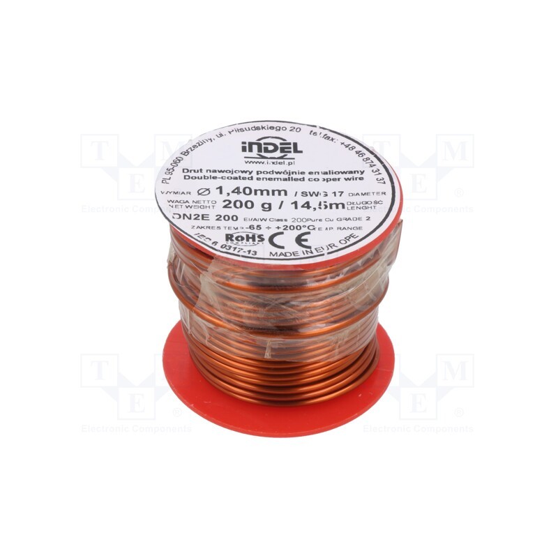 1 rol x INDEL - DN2E1,40-200G - Coil wire, double coated enamelled, 1.4mm, 0.2kg, -65÷200°C
