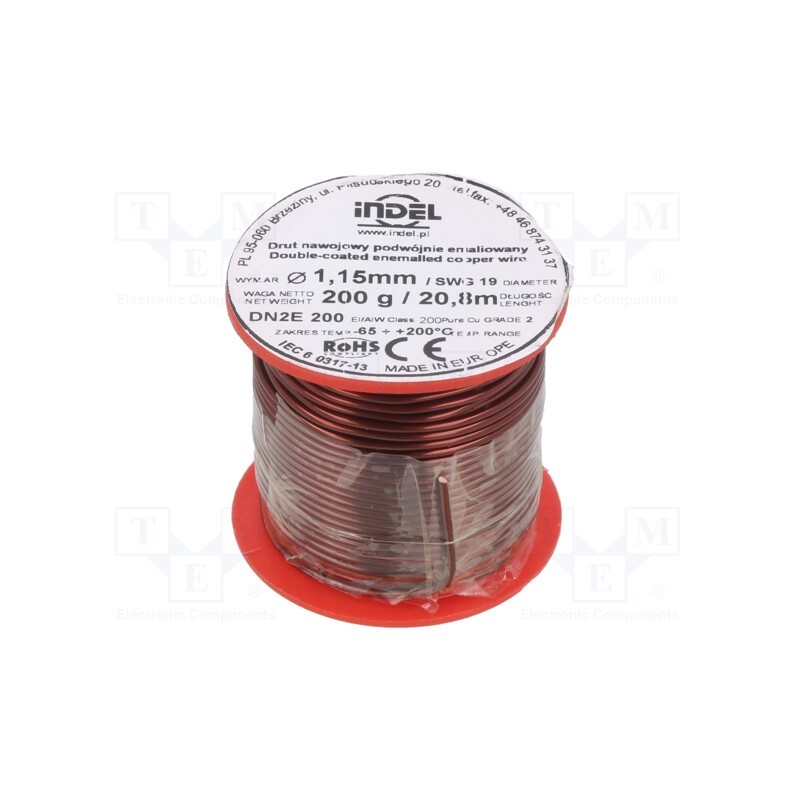 1 rol x INDEL - DN2E1,15-200G - Coil wire, double coated enamelled, 1.15mm, 0.2kg, -65÷200°C
