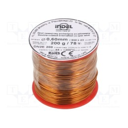 1 rol x INDEL - DN2E0,60-200G - Coil wire, double coated enamelled, 0.6mm, 0.2kg, -65÷200°C