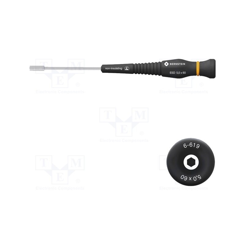 1 pcs x BERNSTEIN - 6-619 - Screwdriver, 6-angles socket, precision, ESD, Blade length: 60mm