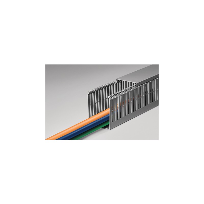 8 pcs - HellermannTyton HTWD-PN Grey Slotted Panel Trunking - Open Slot, W40 mm x D100mm, L2m, PVC