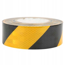 Self-adhesive reflective tape, 25 meters roll, 25 m x 5 cm, yellow, black