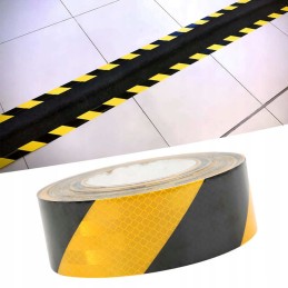 Self-adhesive reflective tape, 25 meters roll, 25 m x 5 cm, yellow, black