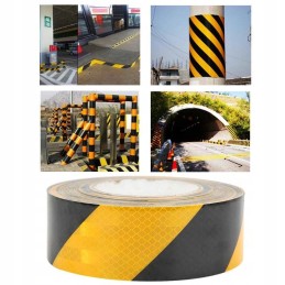 Self-adhesive reflective tape, 25 meters roll, 25 m x 5 cm, yellow, black