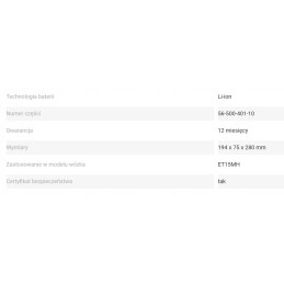 Battery for pallet truck electr et15mh p 24v 20ah