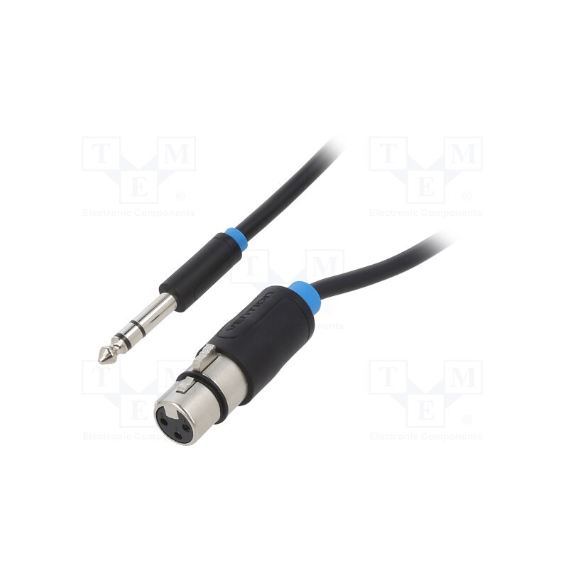1 pcs x VENTION - BBEBJ - Cable, Jack 6,3mm plug,XLR female 3pin, 5m, black, Øcable: 6mm