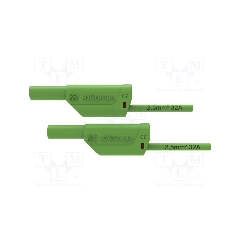 1 pcs x SCHu00dcTZINGER - VSFK 8500 / 2.5 / 200 / GN - Test lead, 32A, banana plug 4mm,both sides, Urated: 1kV, Len: 2m