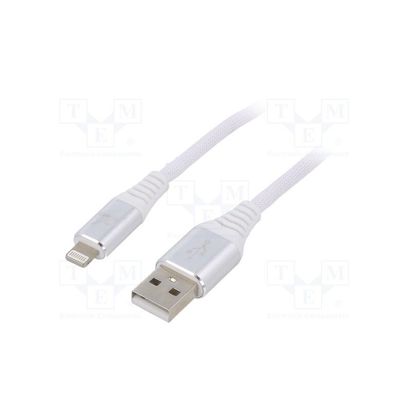 1 pcs x GEMBIRD - CC-USB2B-AMLM-1M-BW2 - Cable, USB 2.0, Apple Lightning plug,USB A plug, gold-plated, 1m