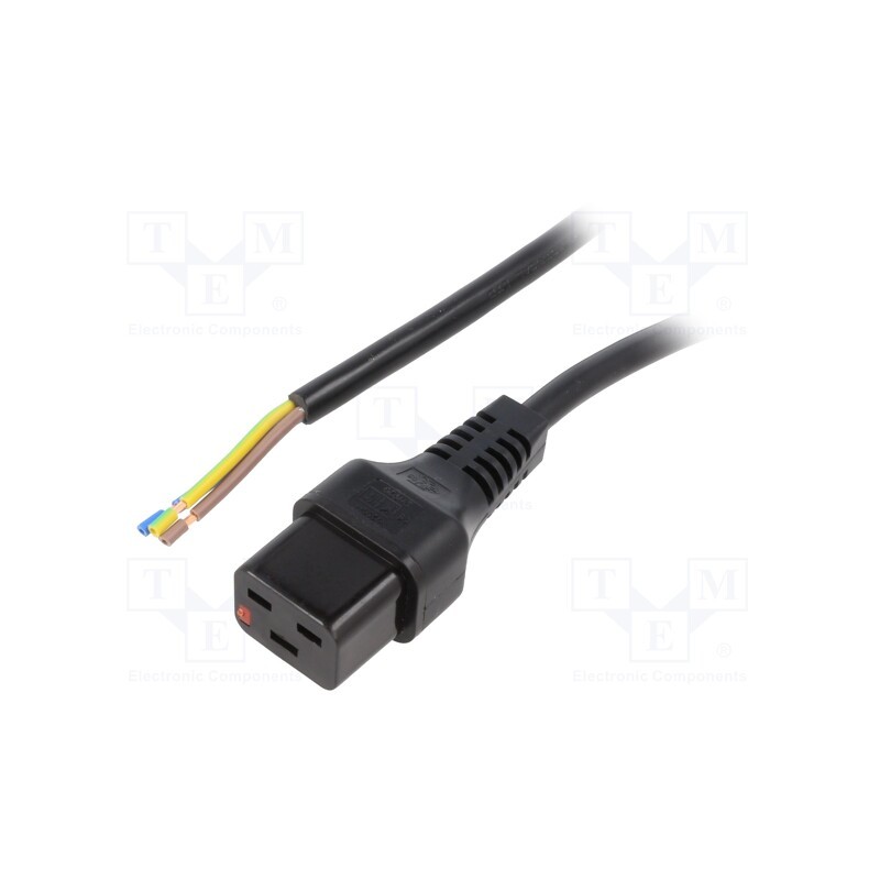 1 pcs x SCHAFFNER - IL19-SE-H05-3150-200 - Cable, IEC C19 female,wires, 2m, with IEC LOCK locking, black