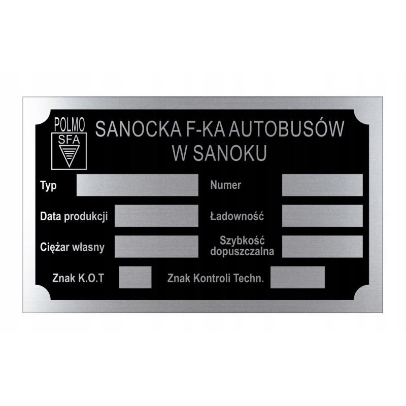 Nameplate for the Sanok Polmo SFA trailer