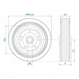 Wheel, support wheel, 200x50, steel, rubber