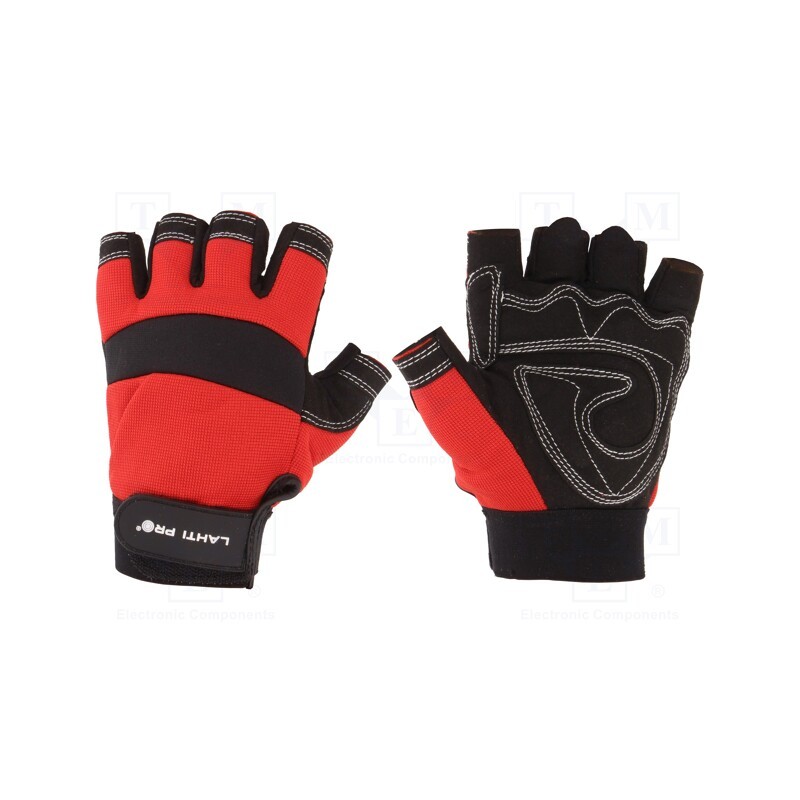 1 set x LAHTI PRO - L280609K - Protective gloves, Size: 9, black-red, microfiber,plastic