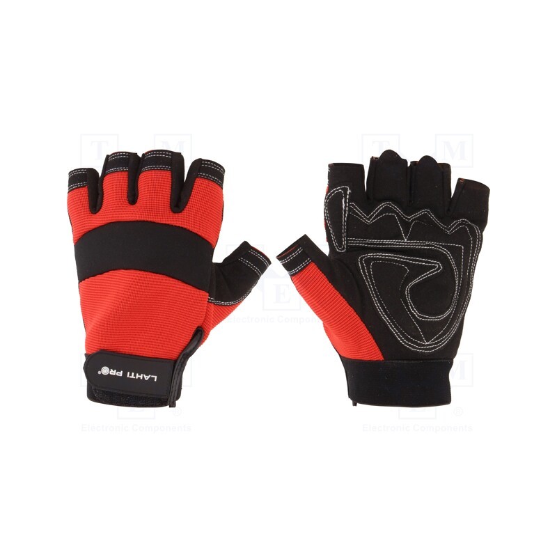 1 set x LAHTI PRO - L280611K - Protective gloves, Size: 11, black-red, microfiber,plastic