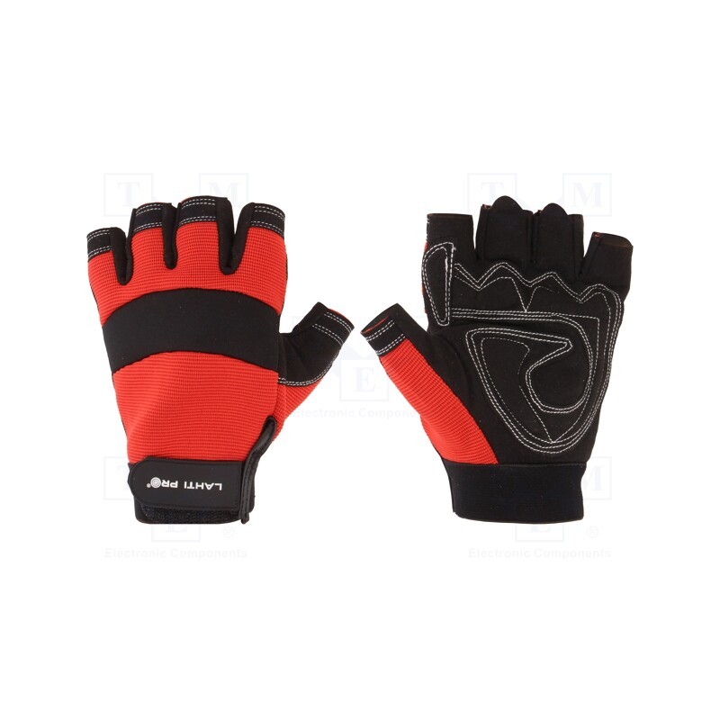 1 set x LAHTI PRO - L280608K - Protective gloves, Size: 8, black-red, microfiber,plastic