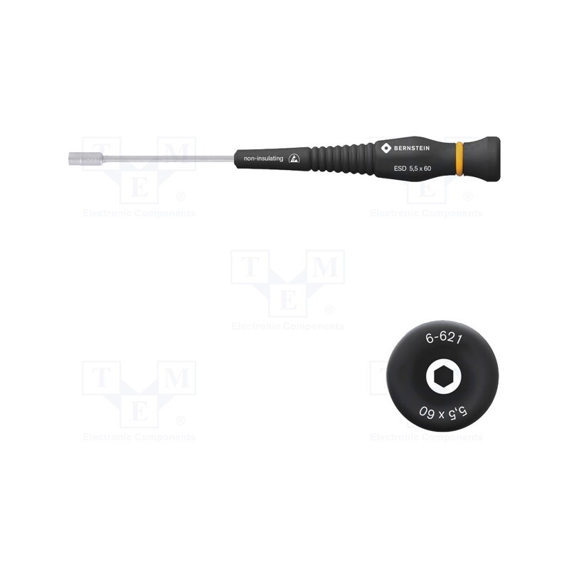 1 pcs x BERNSTEIN - 6-621 - Screwdriver, 6-angles socket, precision, ESD, Blade length: 60mm