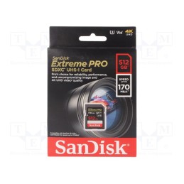 1 pcs x SANDISK - SDSDXXY-512G-GN4IN - Memory card, Extreme Pro, SDXC, R: 170MB/s, W: 90MB/s, UHS I U3 V30