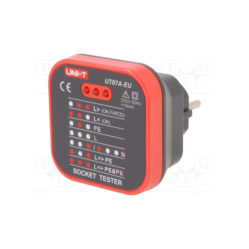 1 pcs x UNI-T - UT07A-EU - Tester: power socket, LEDs, 50÷60Hz, 230VAC, Plug: EU