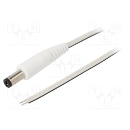 1 pcs x WEST POL - P21-TT-T035-050WH - Cable, 2x0.35mm2, wires,DC 5,5/2,1 plug, straight, white, 0.5m