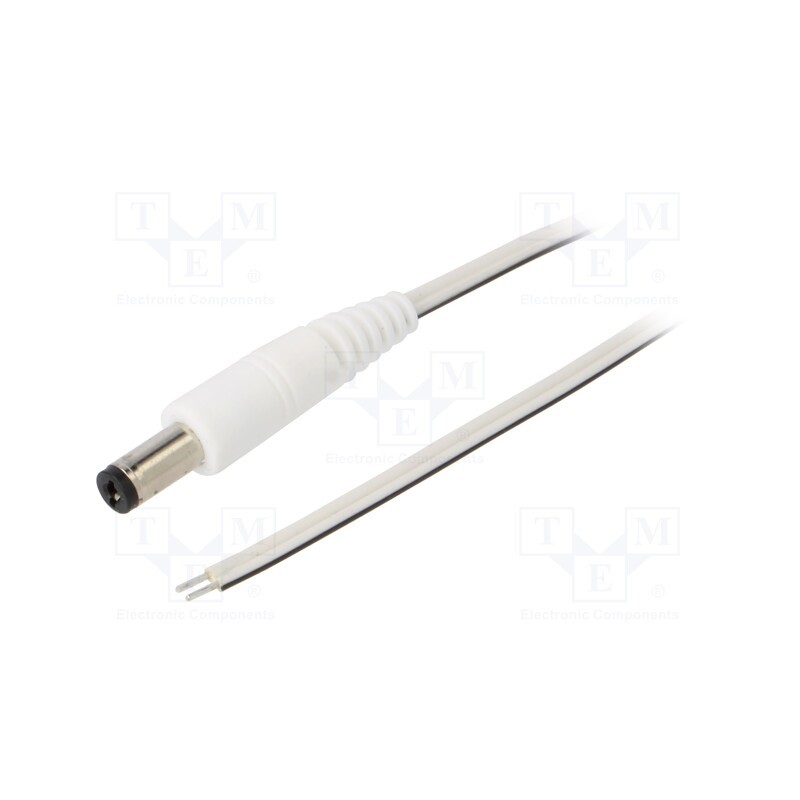 1 pcs x WEST POL - P21-TT-T035-050WH - Cable, 2x0.35mm2, wires,DC 5,5/2,1 plug, straight, white, 0.5m