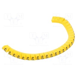 1 pcg x PARTEX - PA-10003PV40.6 - Markers, Marking: 6, 2.5÷5mm, PVC, yellow, -30÷60°C, leaded, PA-1