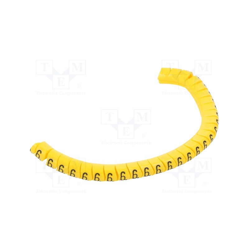 1 pcg x PARTEX - PA-10003PV40.6 - Markers, Marking: 6, 2.5÷5mm, PVC, yellow, -30÷60°C, leaded, PA-1