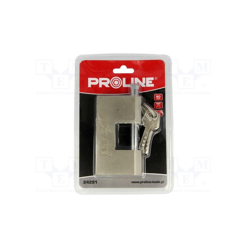1 pcs x PROLINE - 24291 - Padlock, mandrel, Equipment: key x4, gates,cabinets,sheds, 90mm