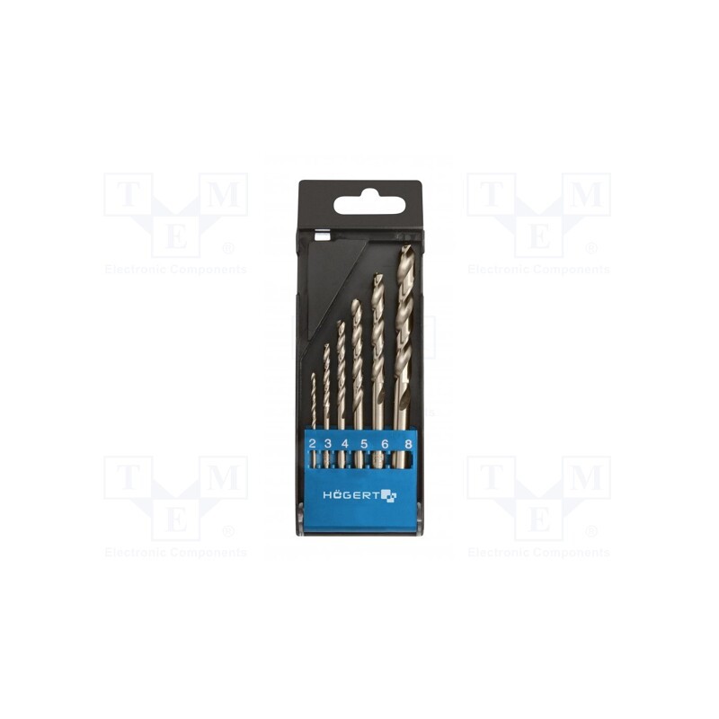 1 set x Hu00d6GERT TECHNIK - HT6D186 - Drill set, for metal, Ø: 2mm,3mm,4mm,5mm,6mm,8mm, M2 steel, 6pcs.