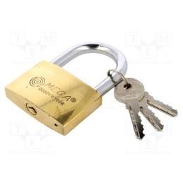 1 pcs x MEGA - 24263 - Padlock, hardened shackle, shackle, Equipment: key x3, Mat: brass