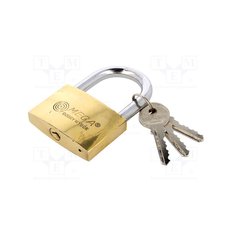 1 pcs x MEGA - 24263 - Padlock, hardened shackle, shackle, Equipment: key x3, Mat: brass