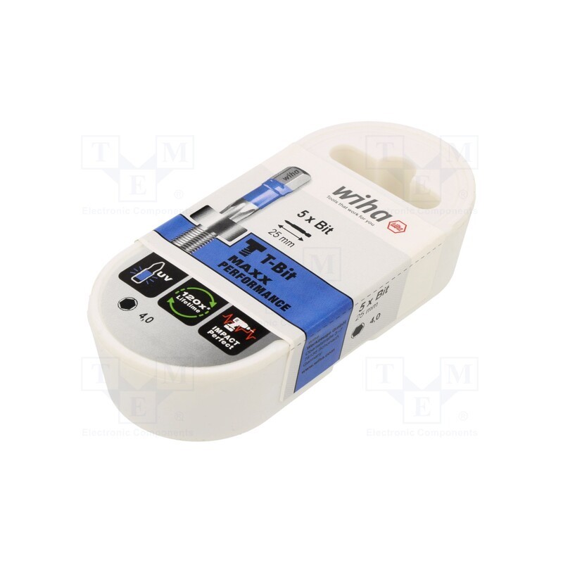 1 set x WIHA - 41612 - Screwdriver bit, hex key, HEX 4mm, Overall len: 25mm, 5pcs, T