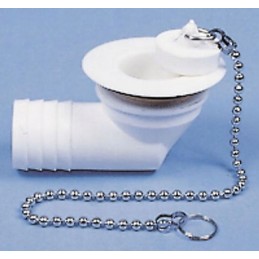 Angle drain for the washbasin in a camper trailer with a plug