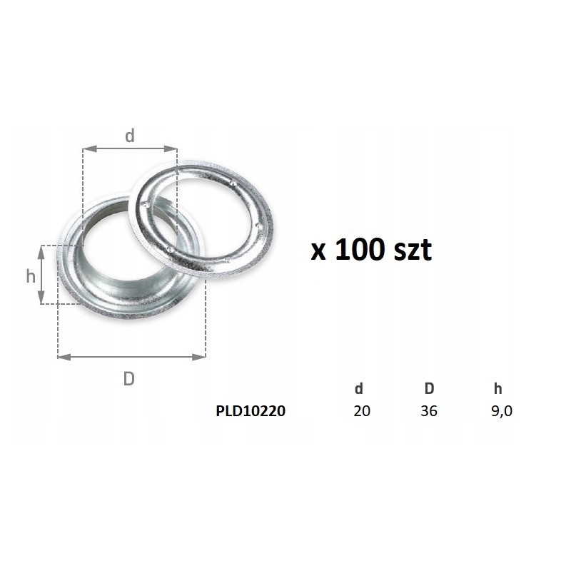 Eyelet for tarpaulin, tarpaulin eyelets, diameter 20, 100 pcs