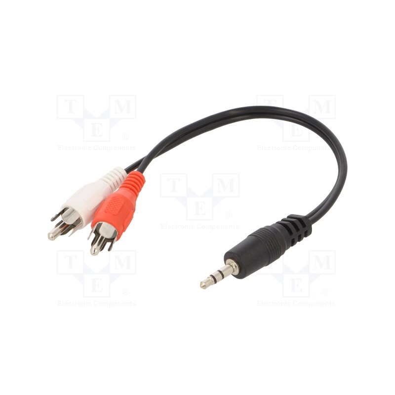 1 pcs x GEMBIRD - CCA-458/0.2 - Cable, Jack 3.5mm 3pin plug,RCA plug x2, 0.2m, black, PVC