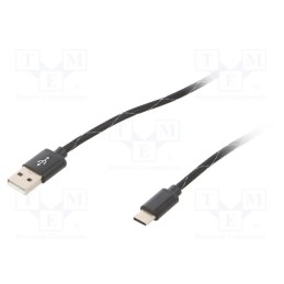 1 pcs x GEMBIRD - CCP-USB2-AMCM-2.5M - Cable, USB 2.0, USB A plug,USB C plug, 2.5m, black, textile