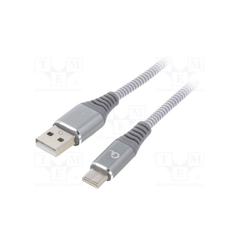 1 pcs x GEMBIRD - CC-USB2B-AMCM-2M-WB2 - Cable, USB 2.0, USB A plug,USB C plug, gold-plated, 2m, grey