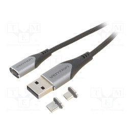 1 pcs x VENTION - CQMHH - Cable, magnetic,USB 2.0, 2m, black, Core: Cu,tinned, 480Mbps, 3A