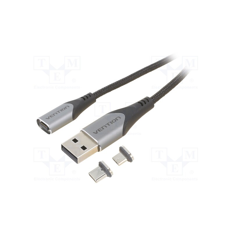 1 pcs x VENTION - CQMHH - Cable, magnetic,USB 2.0, 2m, black, Core: Cu,tinned, 480Mbps, 3A