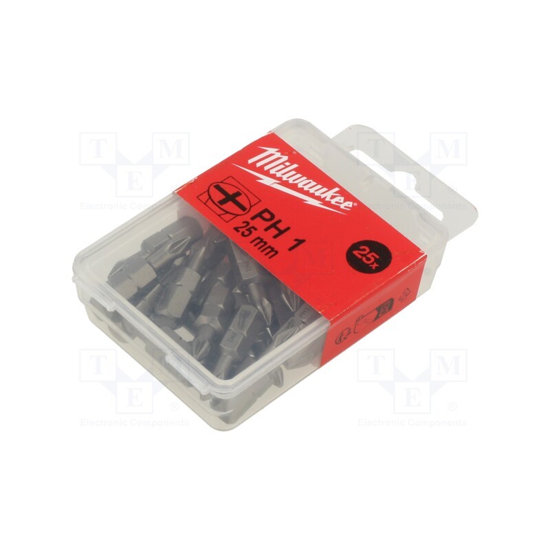 1 pcg x Milwaukee - 4932399586 - Screwdriver bit, Phillips, PH1, Overall len: 25mm, 25pcs.