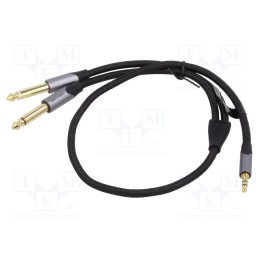 1 pcs x VENTION - BARHD - Cable, Jack 3,5mm 4pin plug,Jack 6,3mm plug x2, 0.5m, black