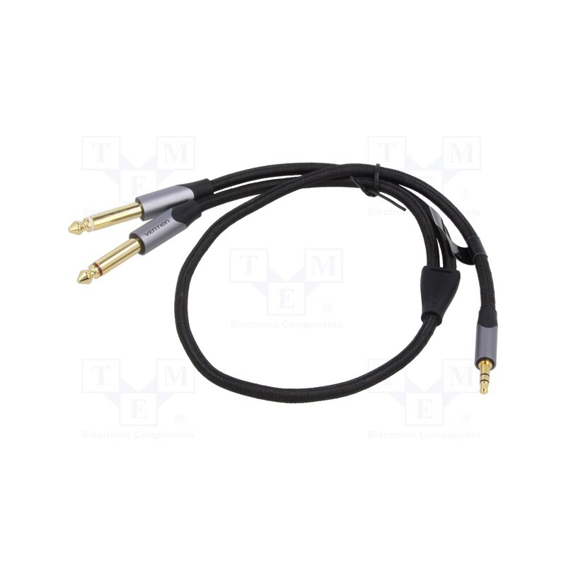 1 pcs x VENTION - BARHD - Cable, Jack 3,5mm 4pin plug,Jack 6,3mm plug x2, 0.5m, black