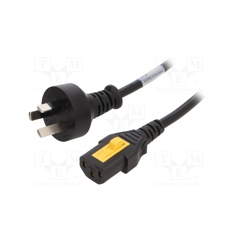 1 pcs x SCHURTER - 6051.203 - Cable, 3x1mm2, AS 3112 (I) plug,IEC C13 female, PVC, 2m, black